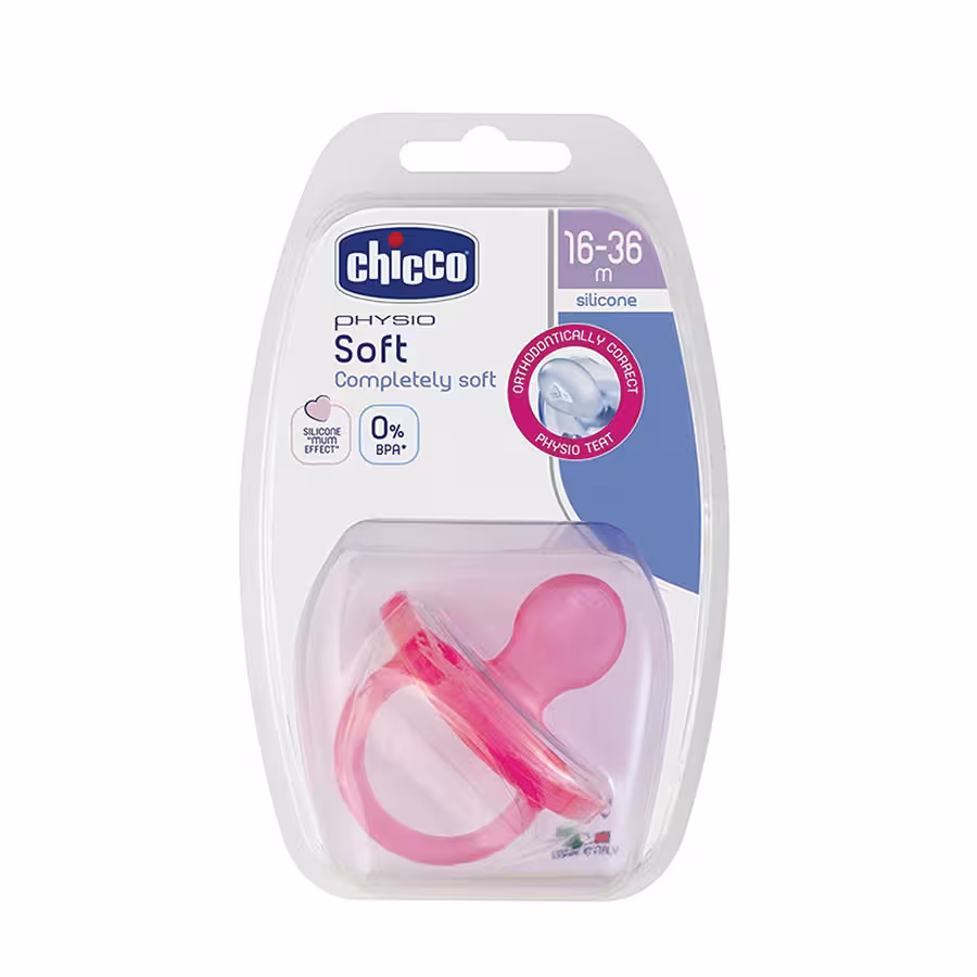 پستانک مدل فیزیو سافت تمام سیلیکون 16-36 ماه ارتودنسی چیکو Chicco صورتی
