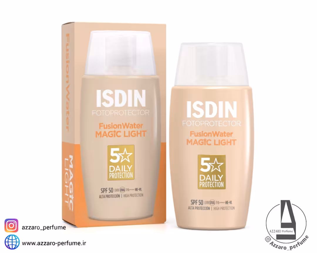 ضد آفتاب رنگی مجیک ایزدین رنگ لایت(روشن) مدل FUSION WATER MAGIC light حاوی SPF50 حجم 50 میل