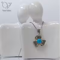 گردنبند نقره زنانه نگین مارکازیت سیاه قلم برند هانگ با سنگ فیروزه کد 4923