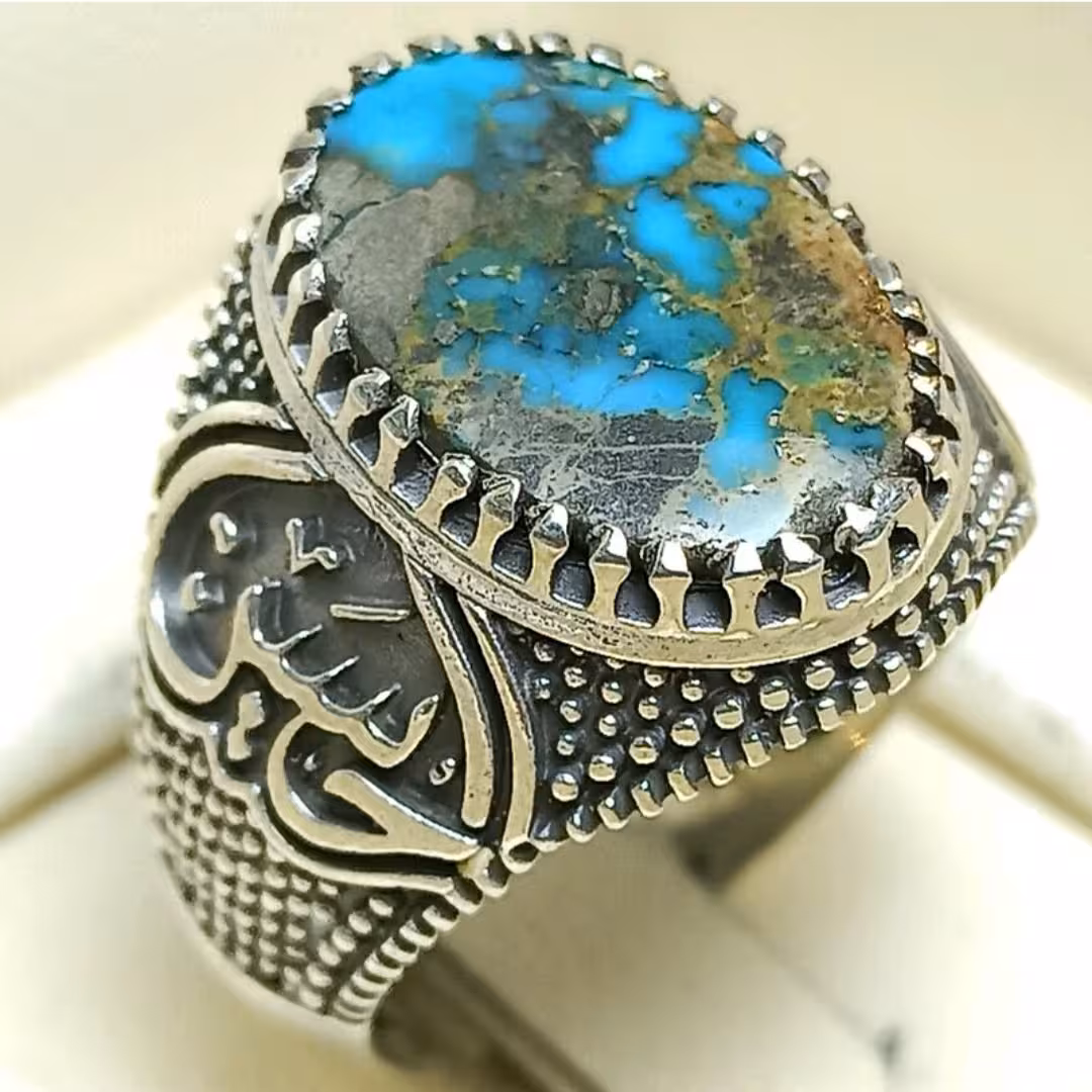  انگشتر نقره مردانه همراه با فیروزه نیشابوری 9