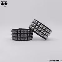 دستبند چرم پانکی استاد دار سه ردیف