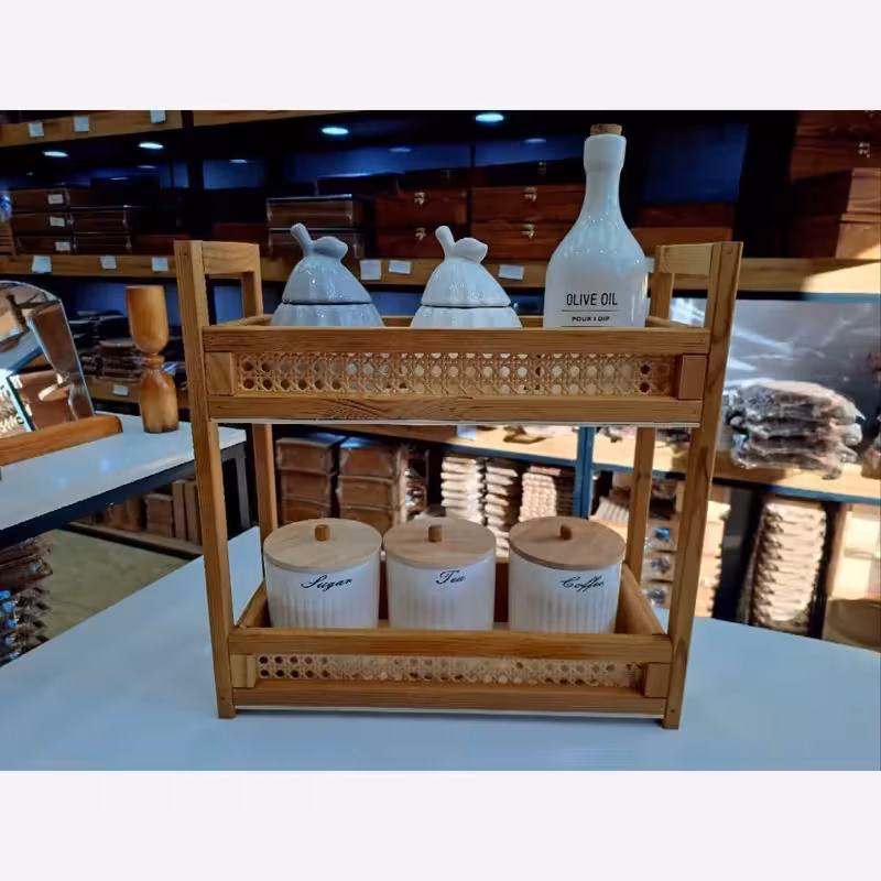 استند ادویه استند پاسماوری حصیری استند دوطبقه چوبی حصیری استند نظم دهنده بانکه استند بانکه