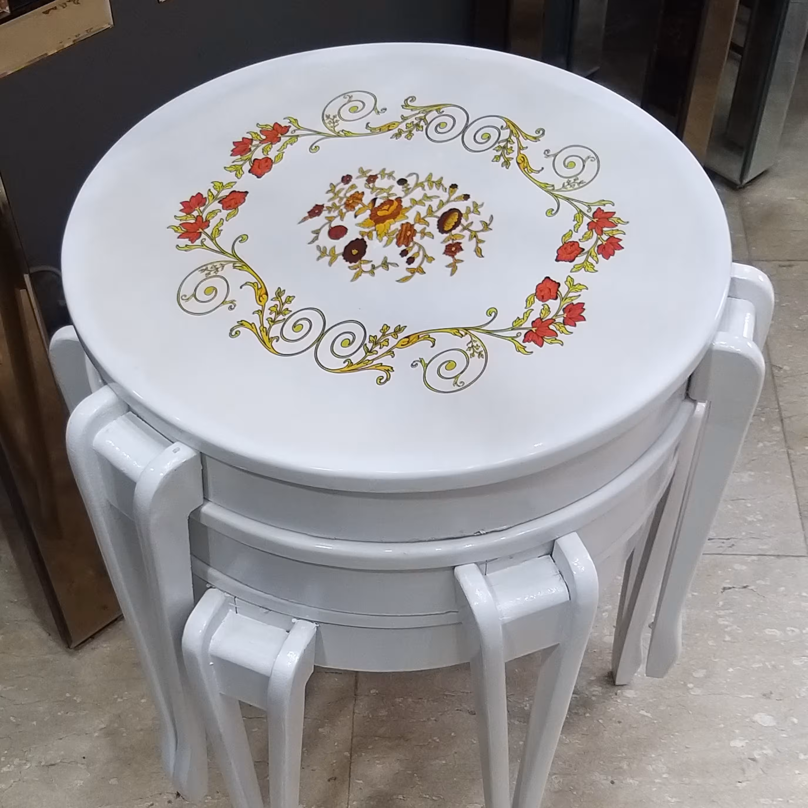 میز عسلی سه تکه چوبی پولیشی سفید