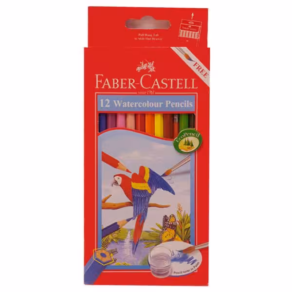 مداد رنگی آبرنگی 12 رنگ جلد مقوایی فابرکاستل طرح طوطی