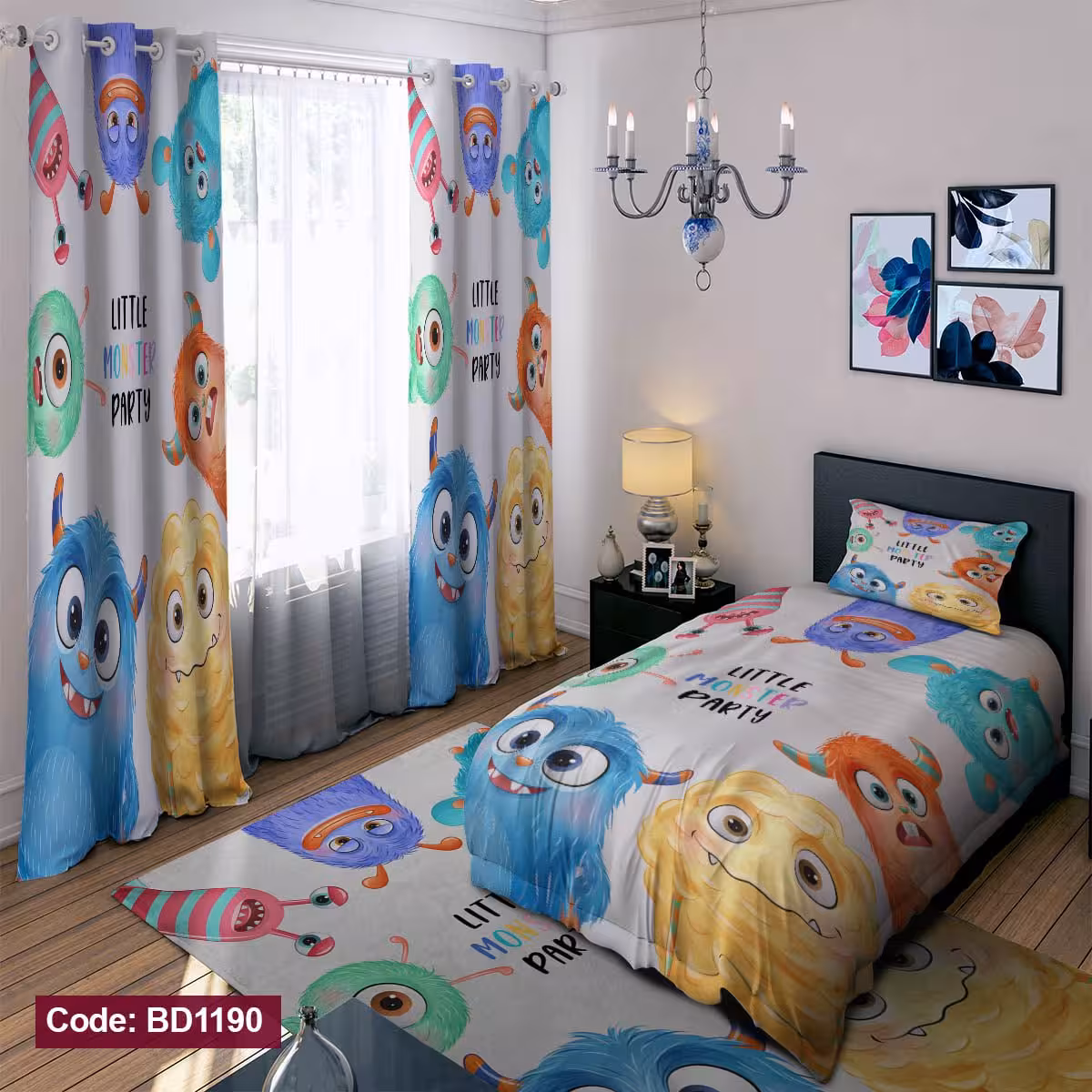 پرده پانچی مخمل چاپی دخترانه کد 1190