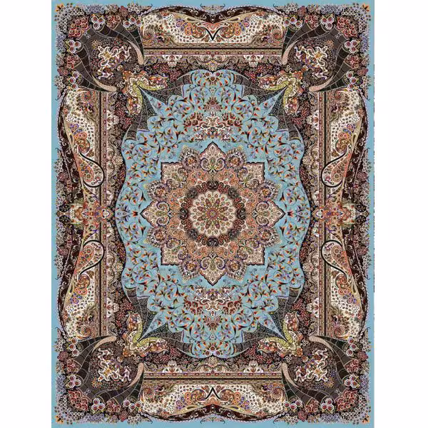 فرش 1000 شانه طرح فاخر زمینه آبی عقیق کاشان