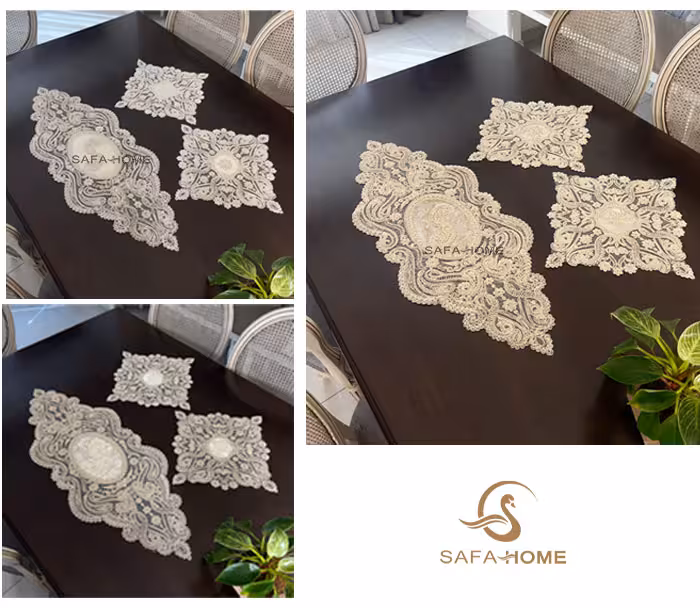 رومیزی 3 تکه طرح اشک قیطان دوزی