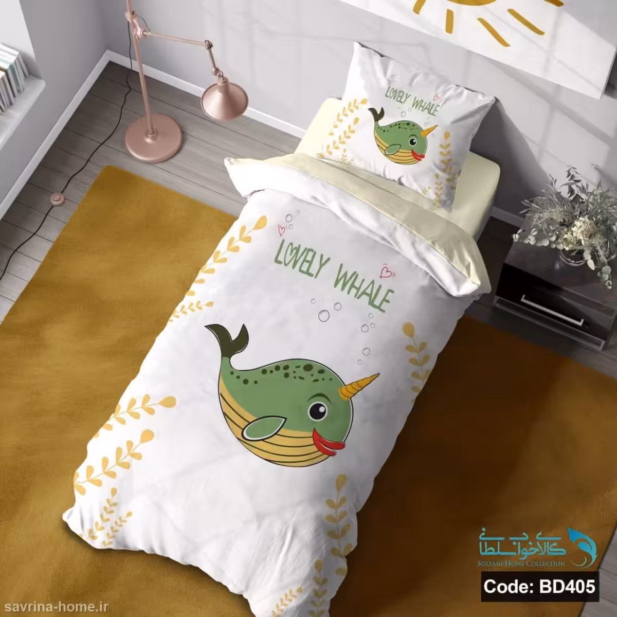 روتختی یک نفره سه بعدی طرح lovely whale کد BD405 چهار تکه