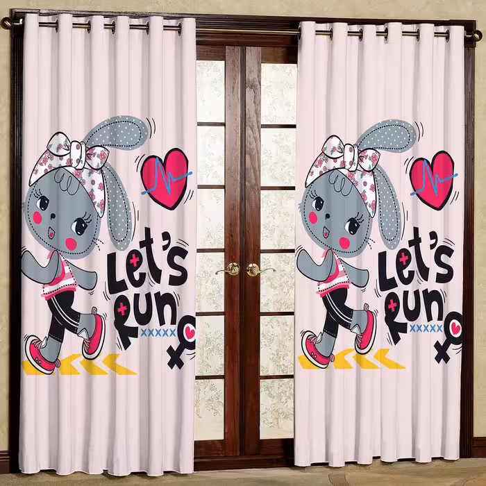 پرده مدل خرگوش و قلب مخمل پانچی کد 358 سایز 140x280 سانتی متر