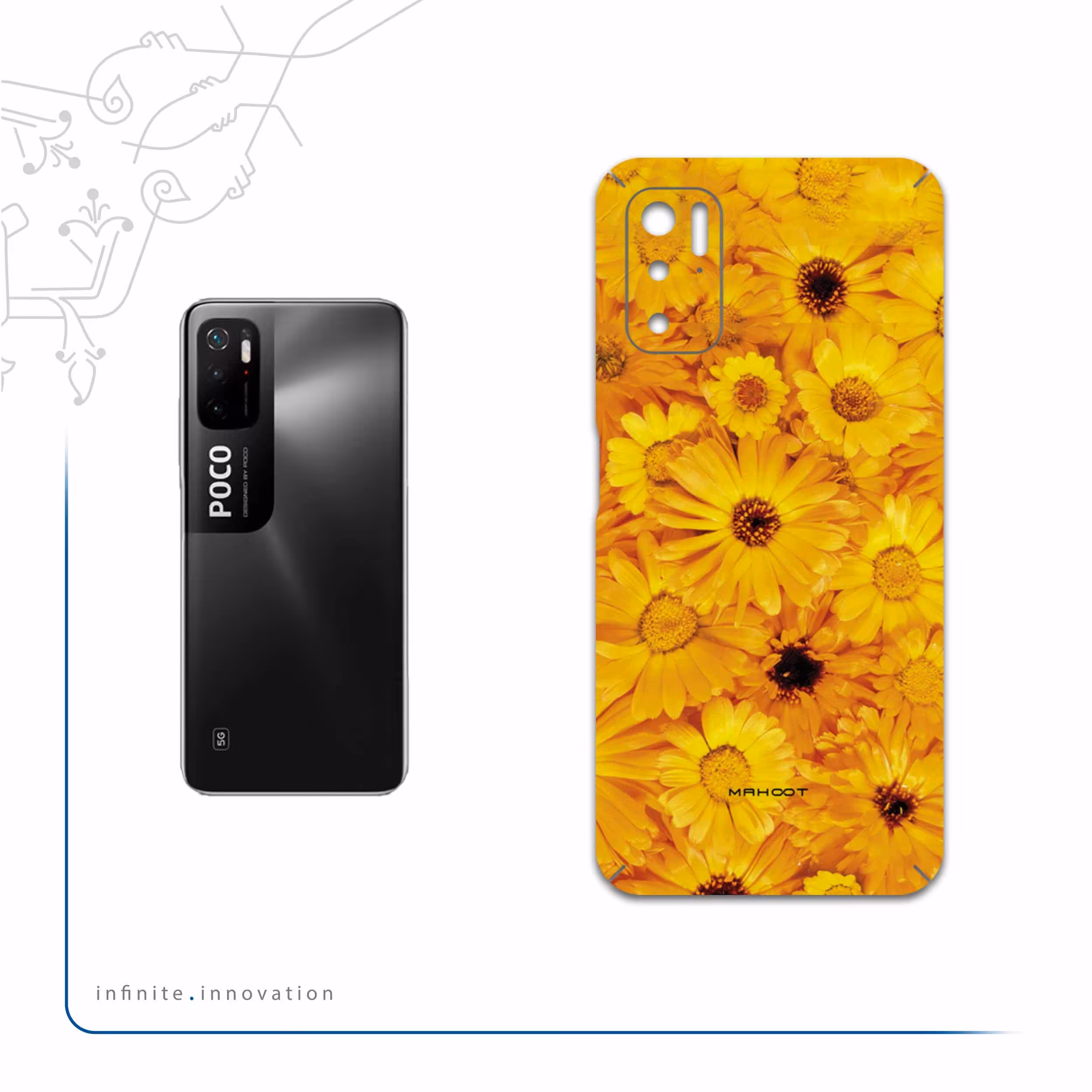 برچسب پوششی ماهوت مدل Yellow-Flower مناسب برای گوشی موبایل شیائومی Poco M3 Pro 5G
