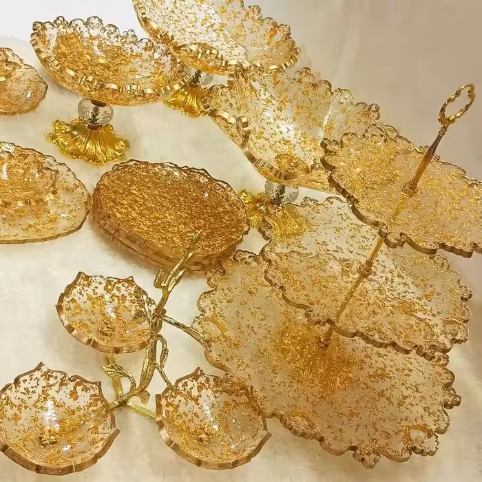 سرویس پذیرایی و سرو ظروف رزینی طرح طلا جهیزیه 6نفره