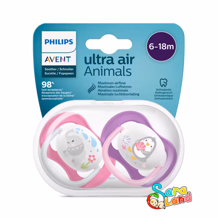 پستانک ارتودنسی اونت اولترا ایر 18-6 ماه تکی جعبه باز مدل SCF080/08