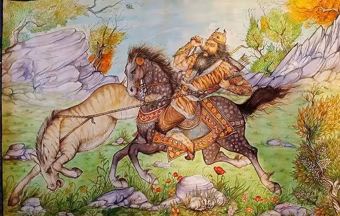 تابلو نقاشی مینیاتور طرح رستم و شکارگور کد 10571