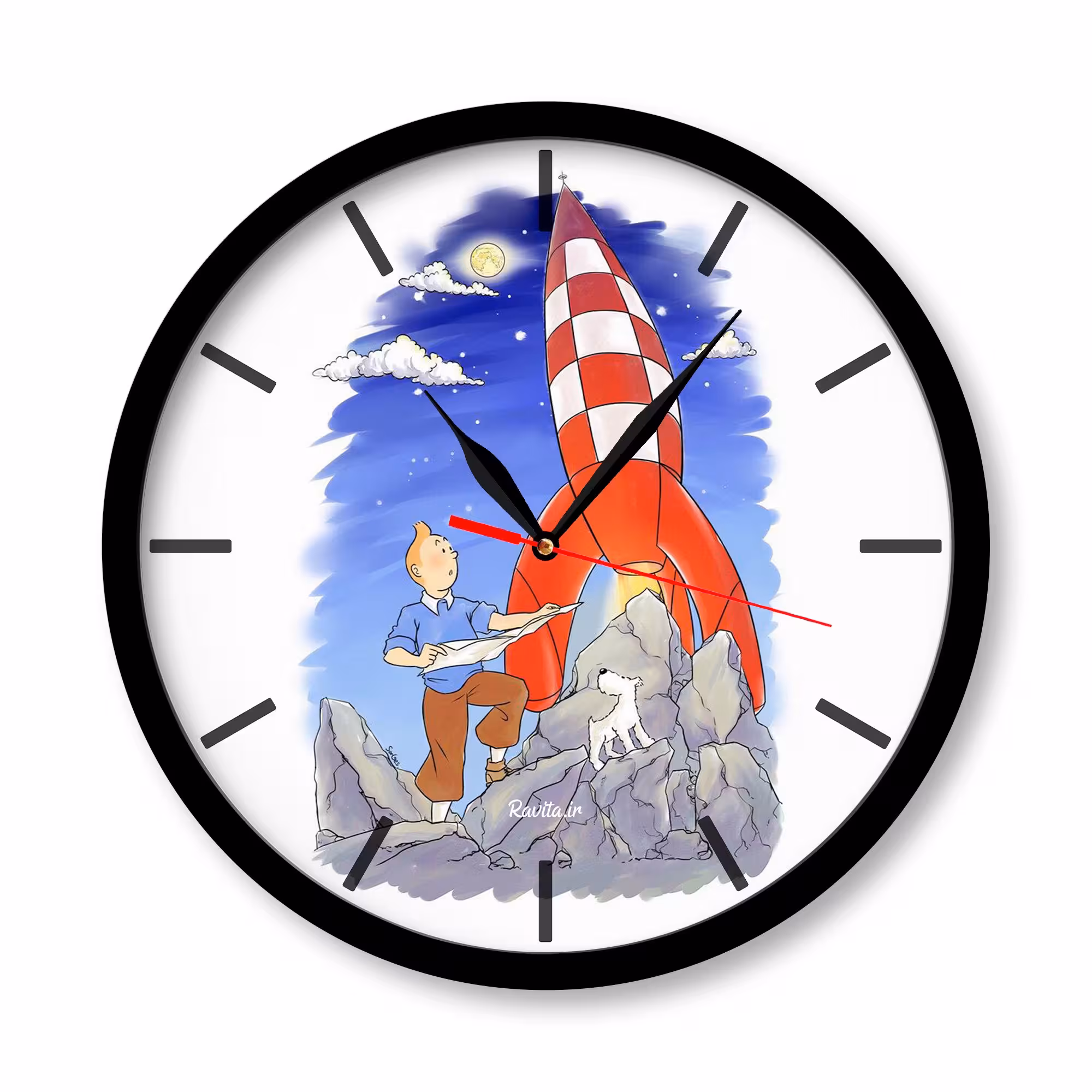 ساعت دیواری راویتا مدل تن تن  کد 3364  در رنگ های مشکی و سفید 