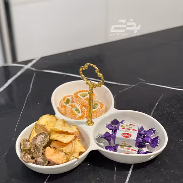 اردو 3خانه گرد دسته طلایی چینی سفید