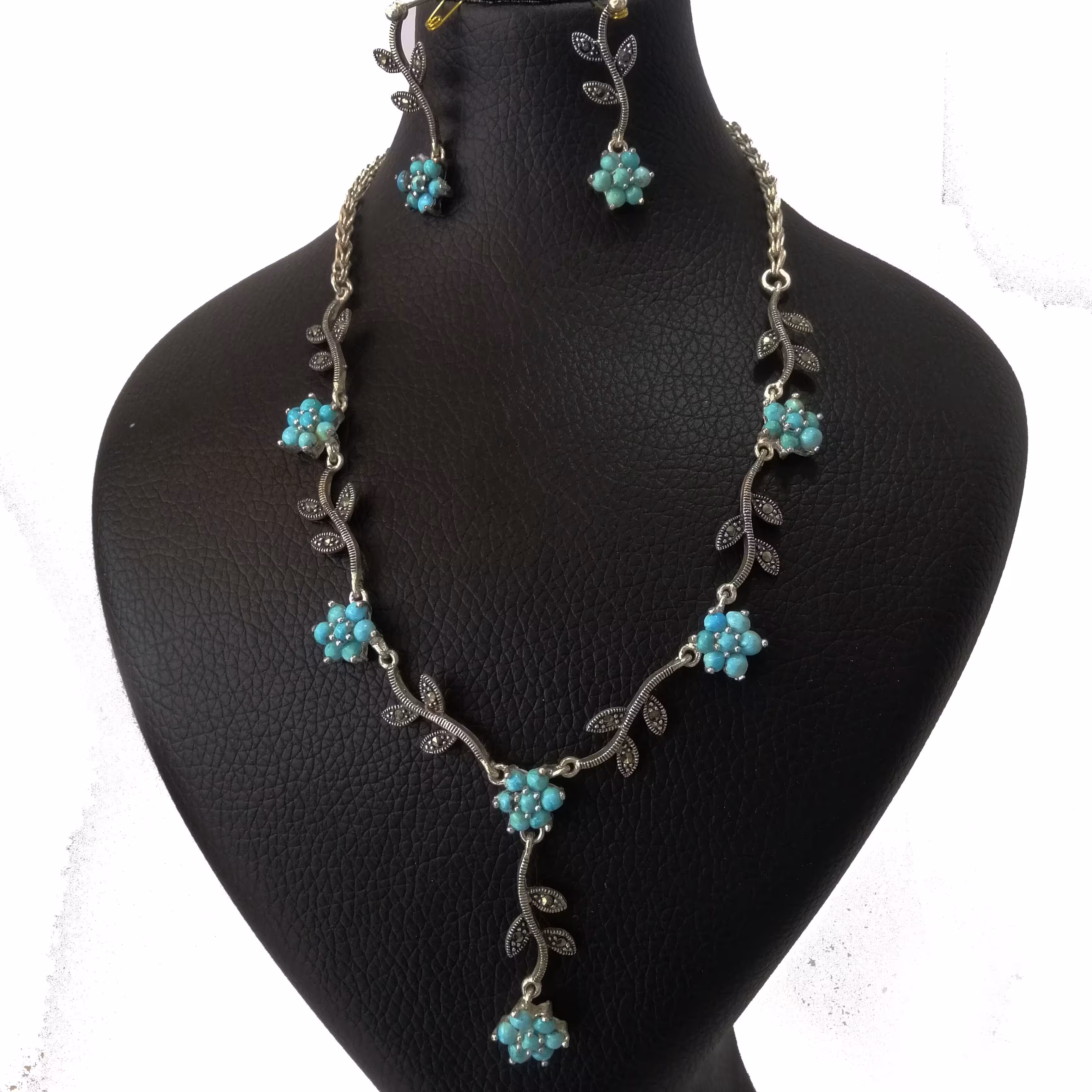 ست کامل نقره گل شش پر با نگین فیروزه اصل نیشابور(کد 5523)