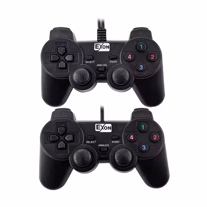 دسته بازی با سیم دوبل شوک دار EXON مدل UC-JS704S2 - مشکی