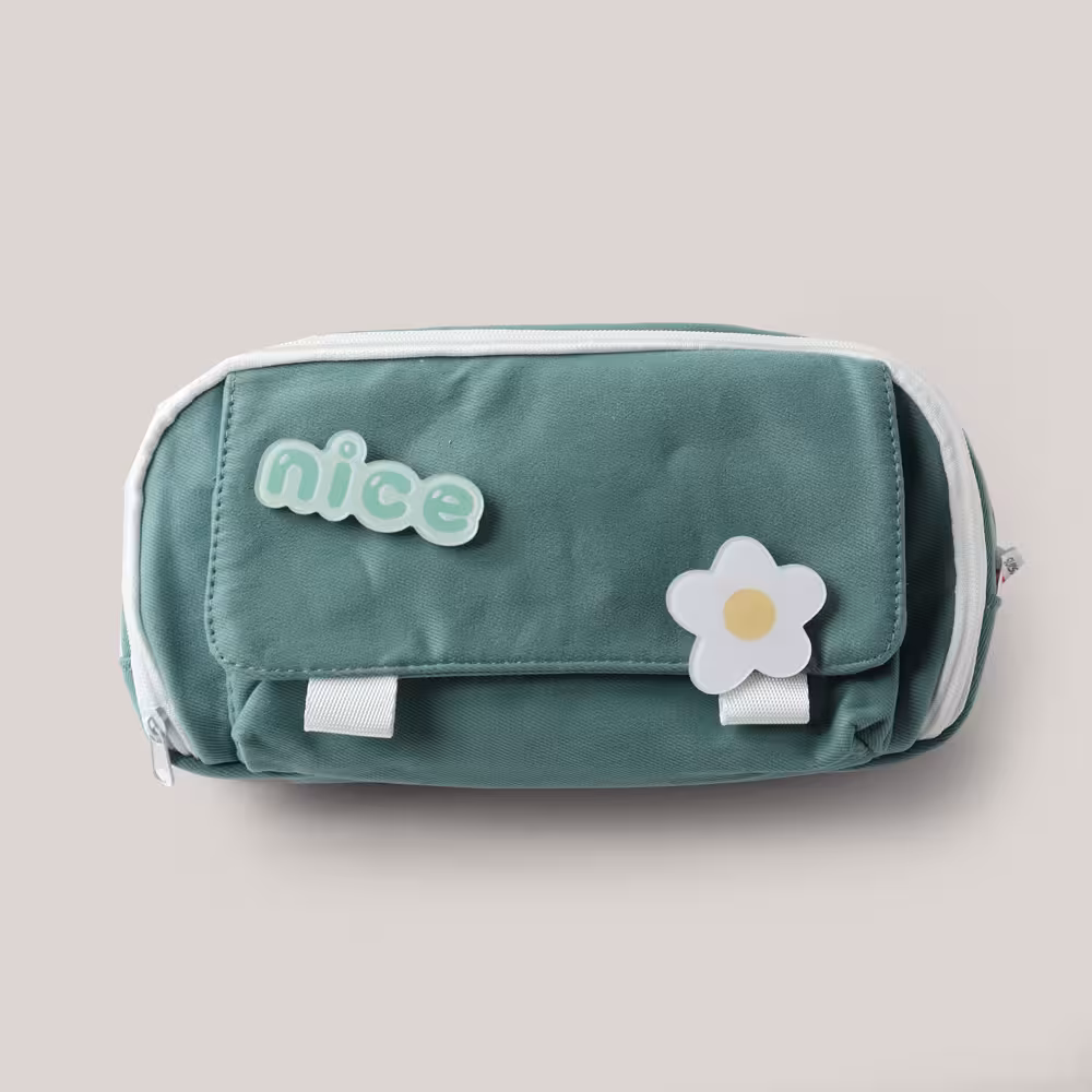 جامدادی دو زیپ پارچه‌ای پیکسل دار سبز هیرو (HERO)