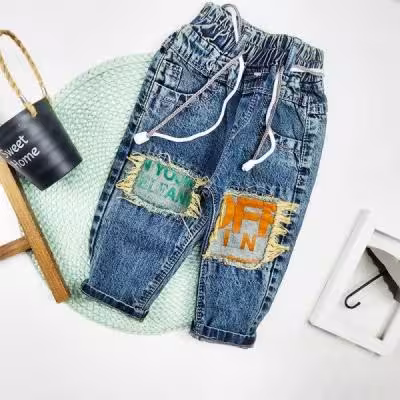 شلوار جین پسرانه تکه دوزی مام فیت 2 تا 7 سال کد 9865