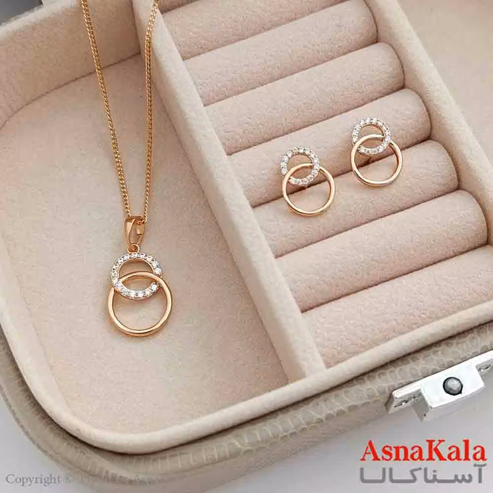 نیم ست زنانه ژوپینگ شامل گوشواره و گردنبند رنگ طلایی کد NIM141024W