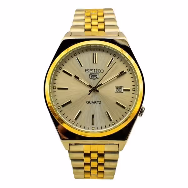 SEIKO 5 D6284 ساخت ژاپن سیکو موتور ژاپن دورنگ صفحه نقره ای ، فول استیل ، تقویم دار