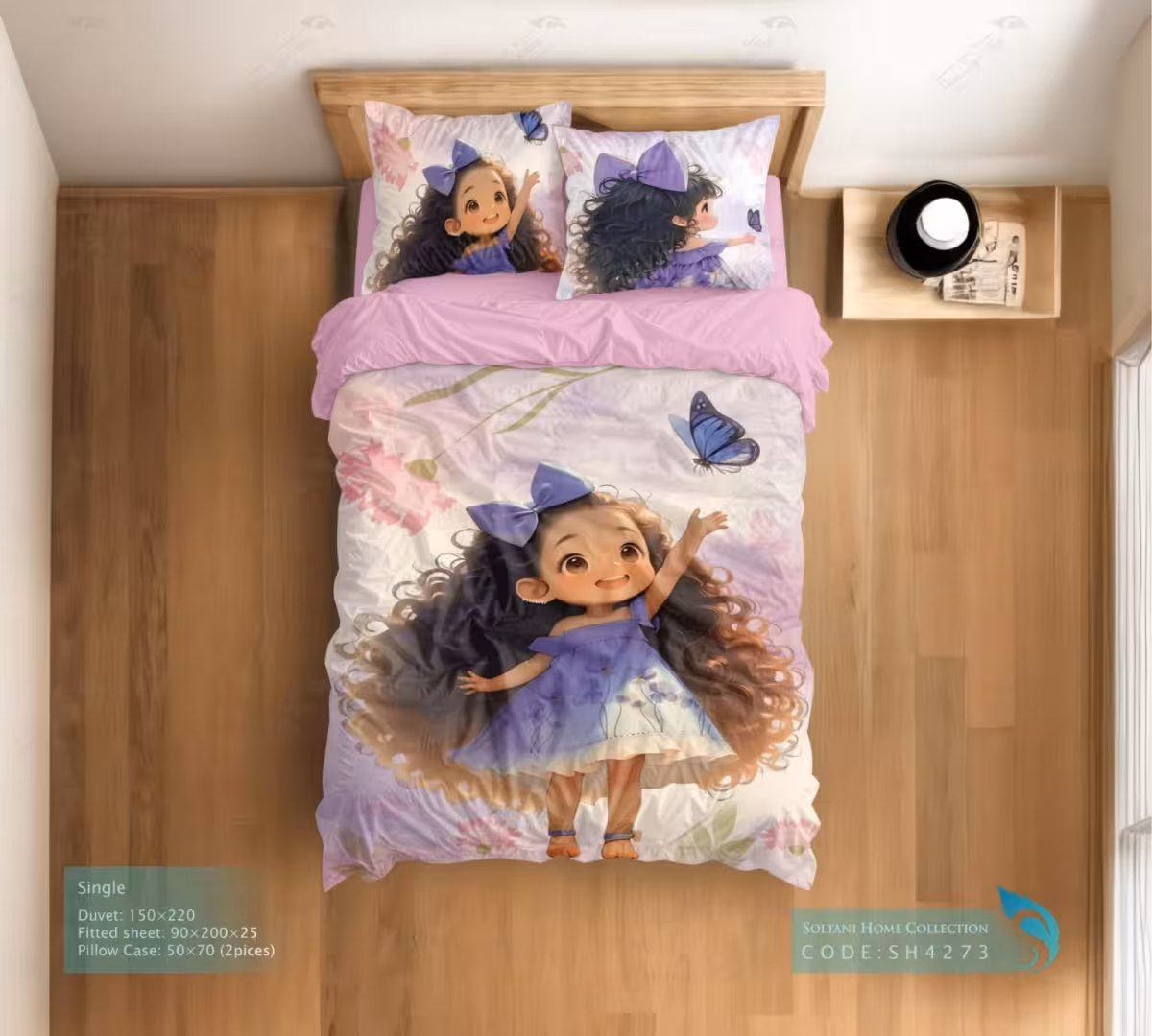 روتختی و ست کامل طرح دختر کوچولو فرفری سایز یکنفره کد SH4273