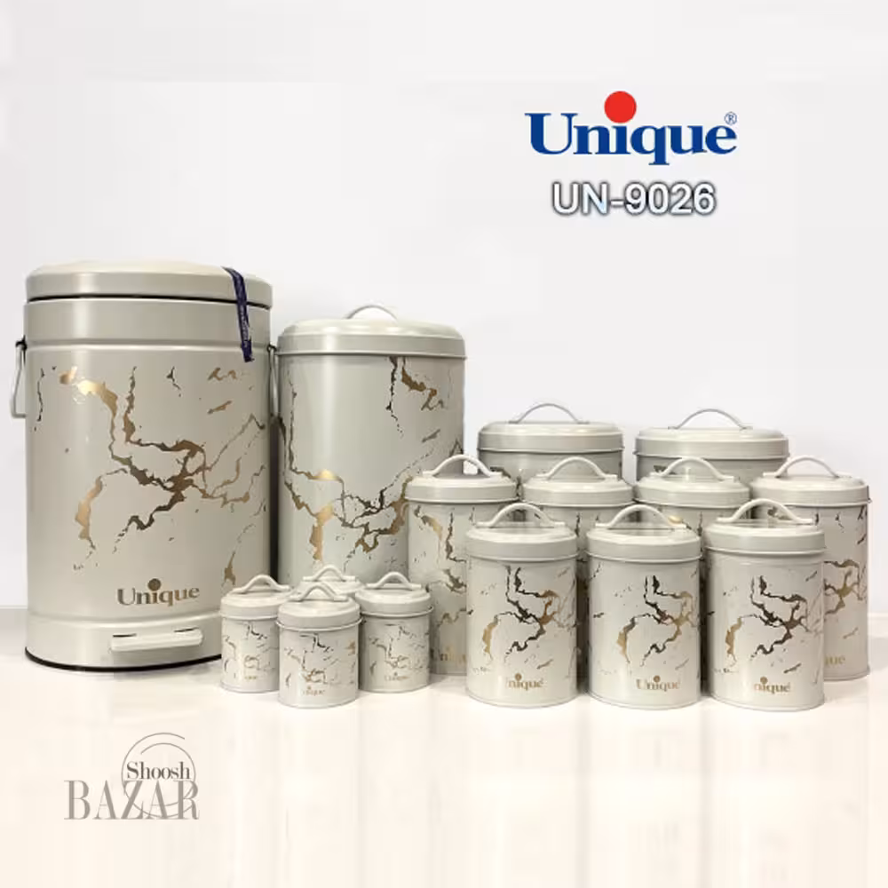 سرویس 15 پارچه کرم ماربل طلایی درب فلزی یونیک کد 9026