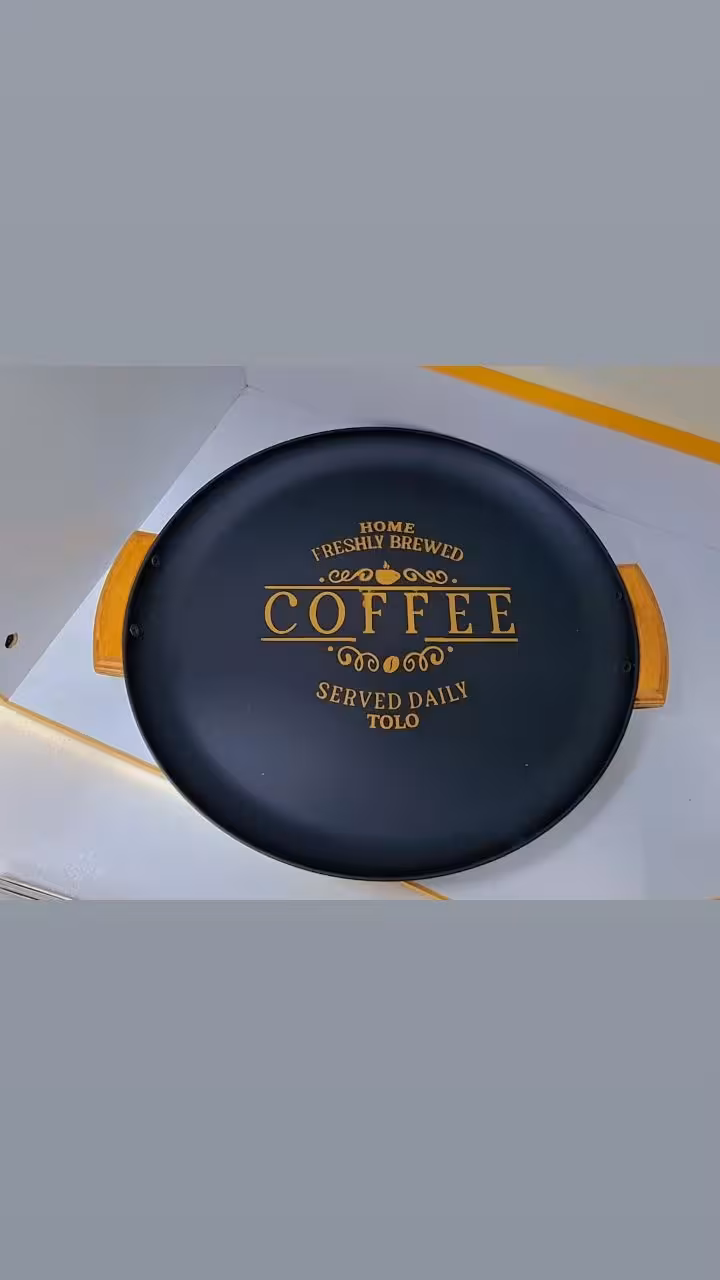 سینی فلزی دسته چوبی