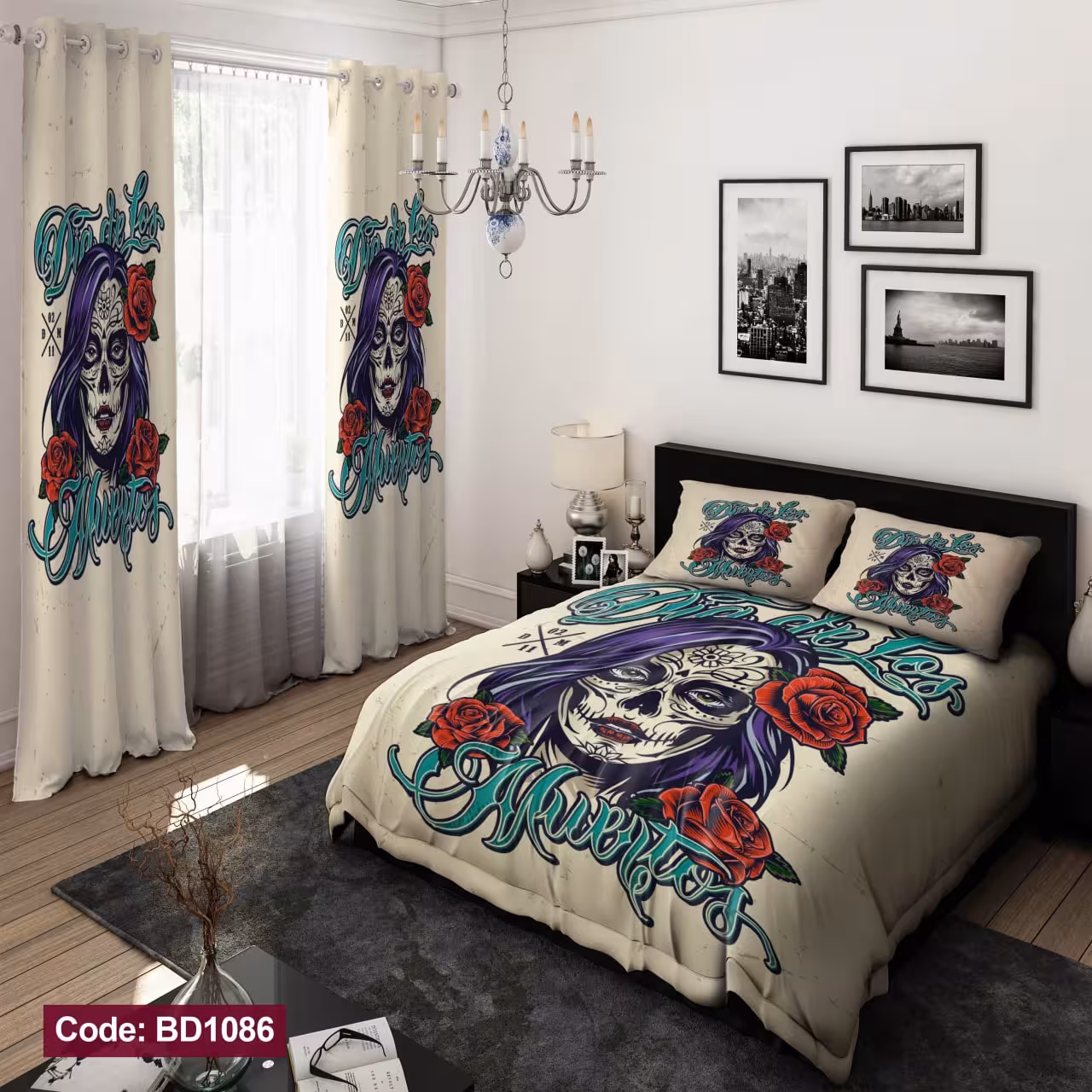 پرده پانچی مخمل چاپی دخترانه کد 1086