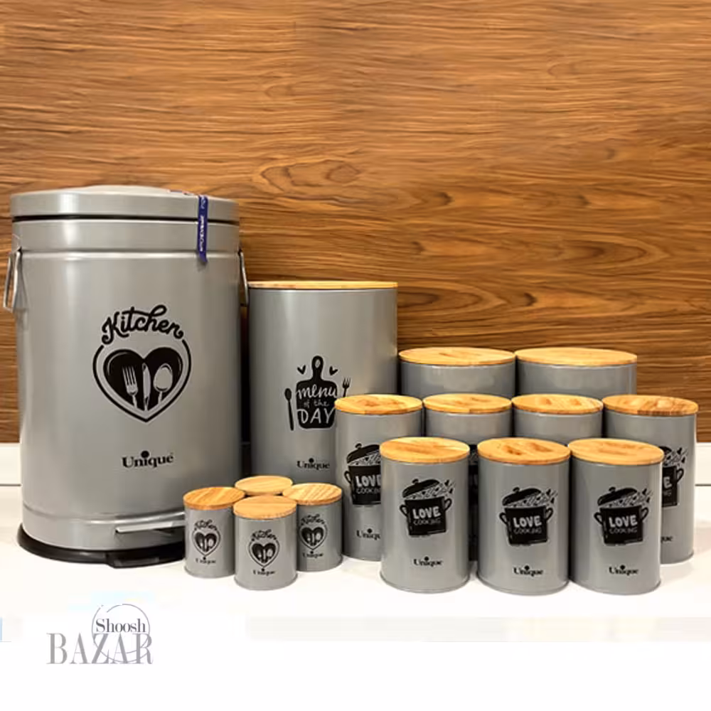 سرویس آشپزخانه 15 پارچه فانتزی درب بامبو یونیک کد 8042