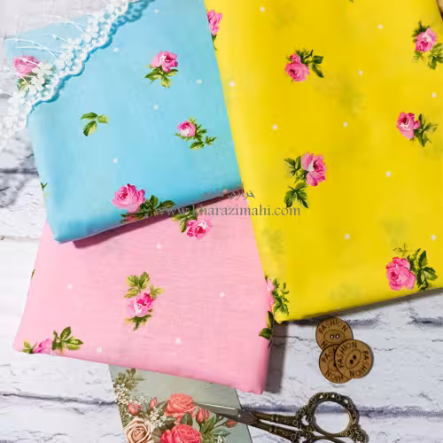 پارچه کتان نخ فیلور عرض90 طرح گل رز درشت کد 224