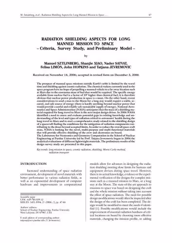 خرید و دانلود نسخه کامل کتاب Radiation shielding aspects for long manned mission to space 2006