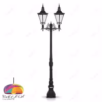 چراغ پارکی دو شعله مدل اسپانیایی شاخه رز پایه ارغوان شب تاب