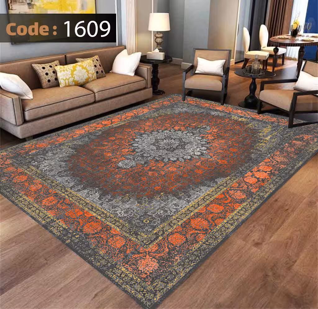 کاورفرش روفرشی دورکشدار گوشه لیفه ای طوسی کرم کد 1609