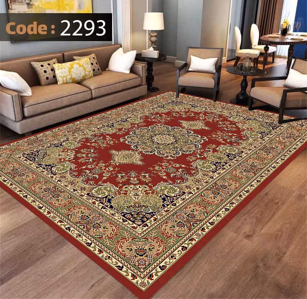 کاورفرش روفرشی دورکشدار گوشه لیفه ای لاکی ، آبی و متنوع کد 2293