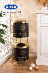 سبد سیب زمینی و پیاز 2طبقه طرح دار مشکی درب طلا ریور کد 8242