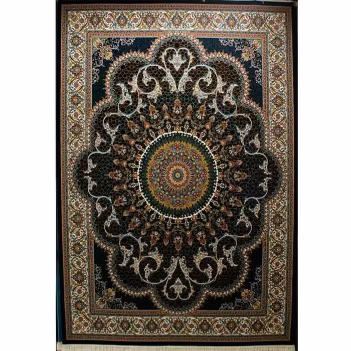 فرش 700 شانه طرح ماه و بهشت زمینه سرمه ای عقیق کاشان