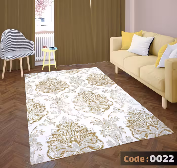 کاورفرش روفرشی دورکشدار گوشه لیفه ای طوسی کرم کد 0022