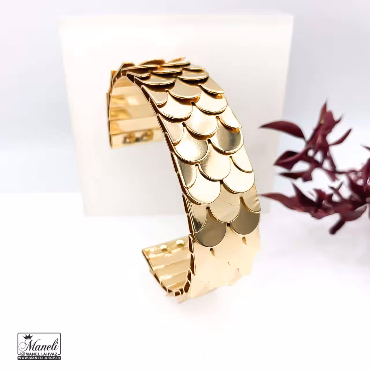 دستبند النگویی یا تکدست پهن طلائی استیل با رنگ ثابت