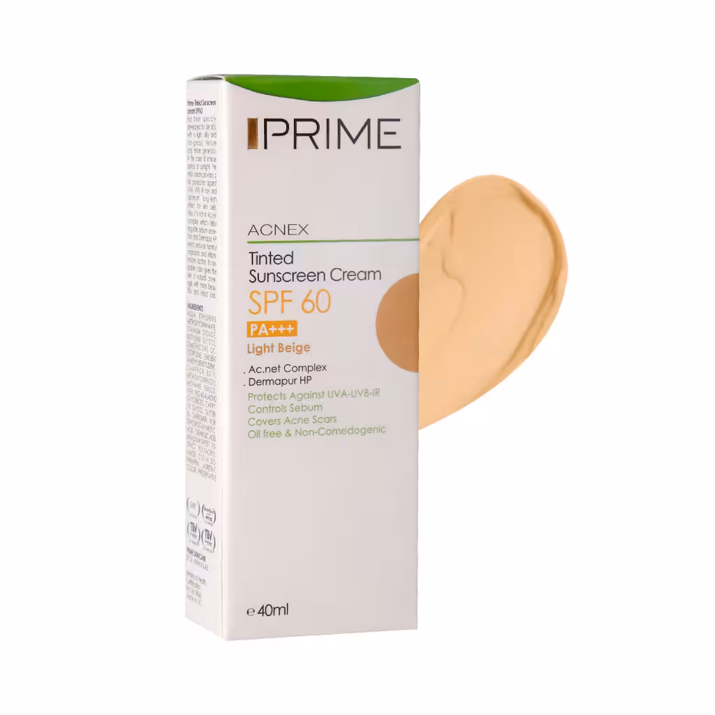 کرم ضد آفتاب رنگی فاقد چربی پرایم SPF60 مناسب پوست های چرب و دارای جوش 40 میلی لیتر| Prime Acnex Sunscreen Cream SPF60