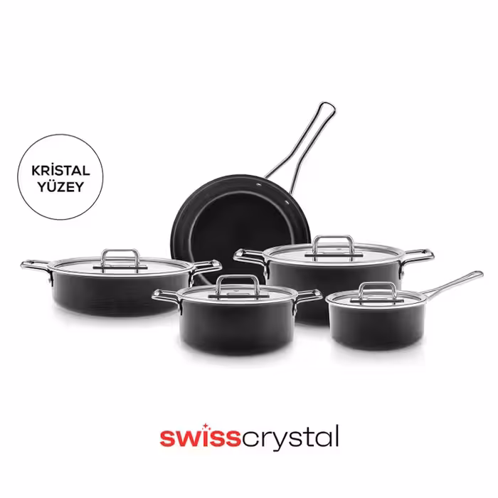 سرویس قابلمه 9 پارچه کاراجا Swiss Crystal Mastermaid مشکی براق