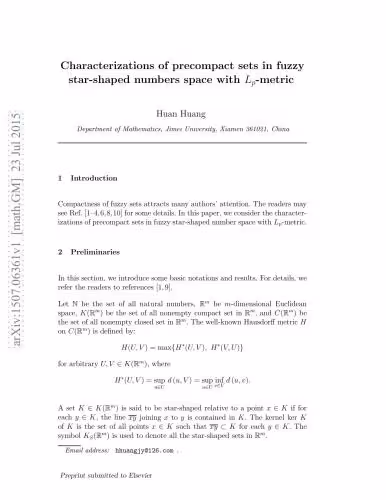خرید و دانلود نسخه کامل کتاب Characterizations of precompact sets in fuzzy star-shaped numbers space with Lp-metric