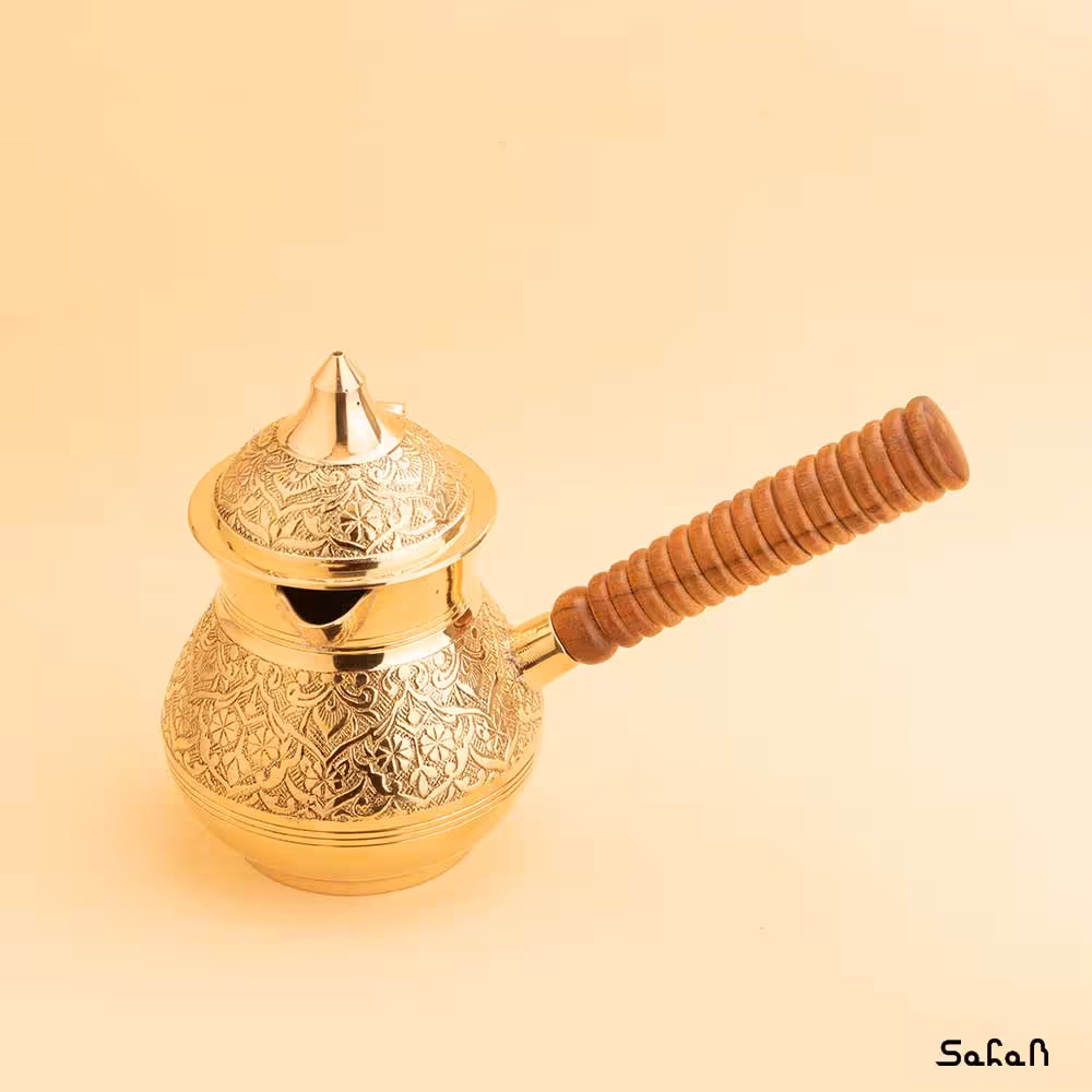 قهوه جوش برنجی طلایی در دار مدل شبنم سایز 2