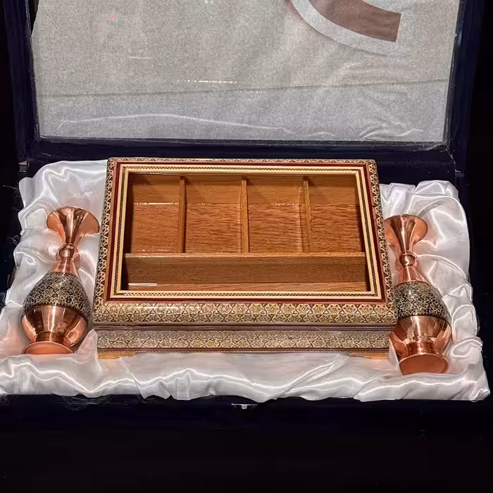 پک هدیه جفت گلدان و جعبه دمنوش خاتم کاری