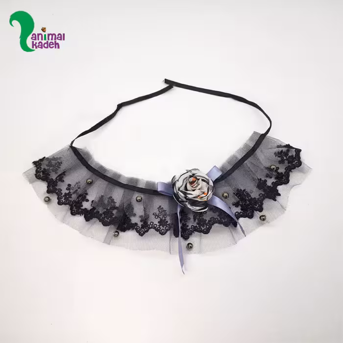 دامن یا یقه توری تزئینی مخصوص سگ و گربه مدل گل مشکی