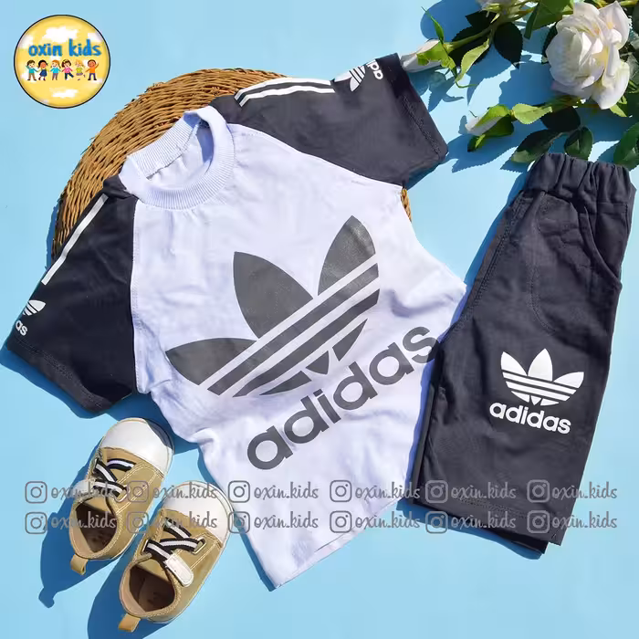 ست بلوز شلوارک پسرانه دخترانه اسپرت طرح آدیداس رنگ طوسی سایز 40 ارسال رایگان