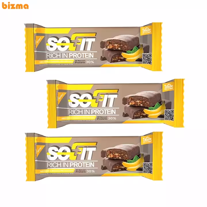 پروتئین بار موز با روکش شکلات تلخ سوفیت – 3 عددی