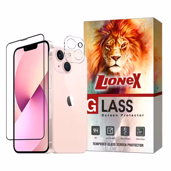 محافظ صفحه نمایش لایونکس مدل MFUL3DLI مناسب برای گوشی موبایل اپل iPhone 13 به همراه محافظ لنز دوربین | کالا برتری