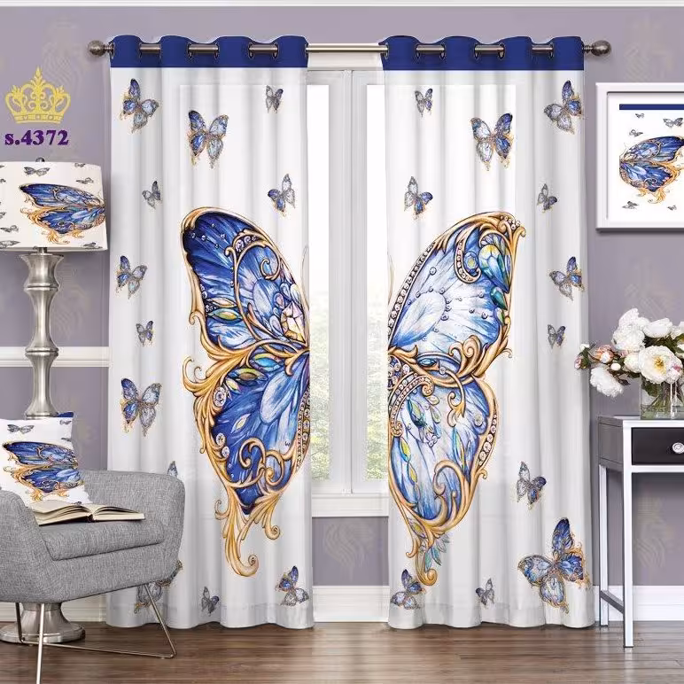 پرده پذیرایی دو قواره پانچ فانتزی طرح پروانه کد S4372