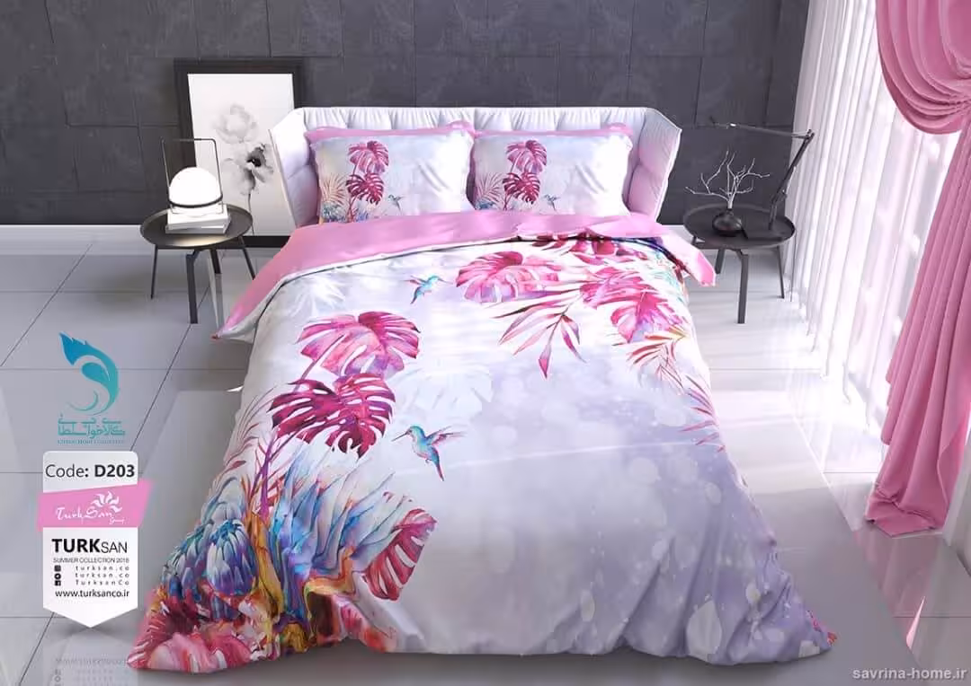 روتختی دو نفره طرح تروپیکال صورتی برند ترکسان کد D203